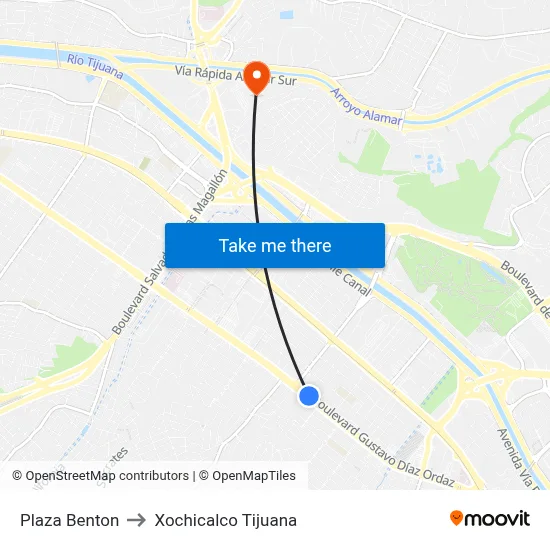 Plaza Benton to Xochicalco Tijuana map