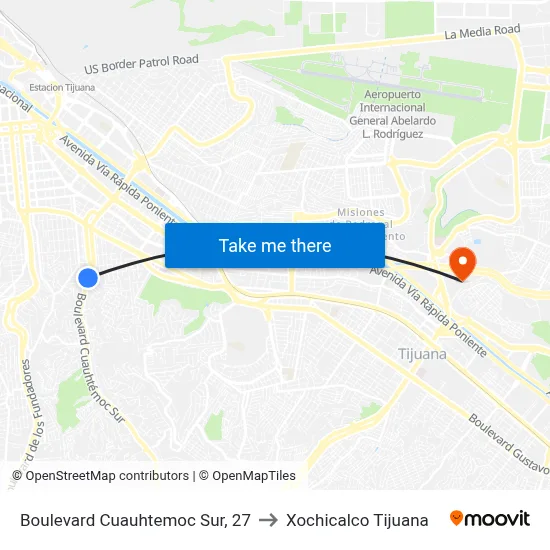 Boulevard Cuauhtemoc Sur, 27 to Xochicalco Tijuana map