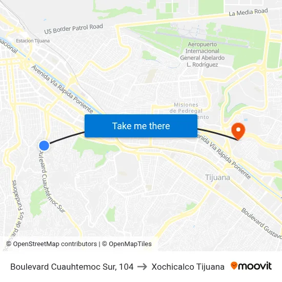 Boulevard Cuauhtemoc Sur, 104 to Xochicalco Tijuana map