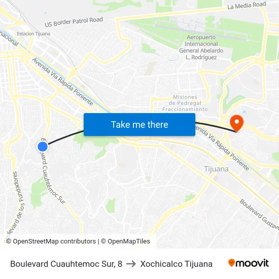 Boulevard Cuauhtemoc Sur, 8 to Xochicalco Tijuana map