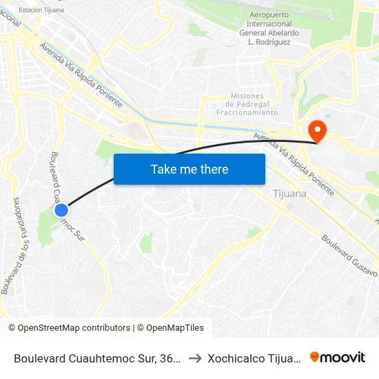 Boulevard Cuauhtemoc Sur, 3628 to Xochicalco Tijuana map