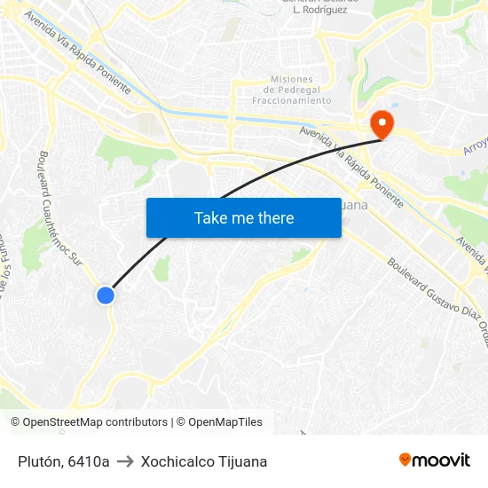 Plutón, 6410a to Xochicalco Tijuana map