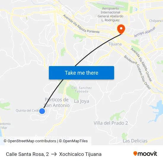 Calle Santa Rosa, 2 to Xochicalco Tijuana map