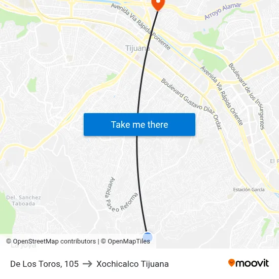 De Los Toros, 105 to Xochicalco Tijuana map