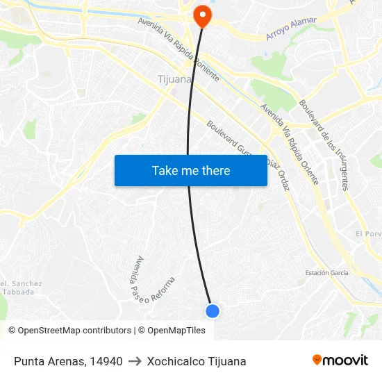 Punta Arenas, 14940 to Xochicalco Tijuana map