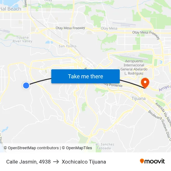 Calle Jasmín, 4938 to Xochicalco Tijuana map
