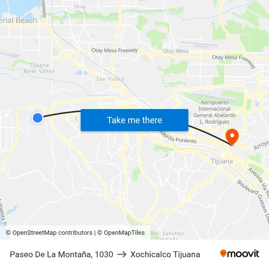 Paseo De La Montaña, 1030 to Xochicalco Tijuana map