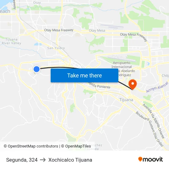 Segunda, 324 to Xochicalco Tijuana map