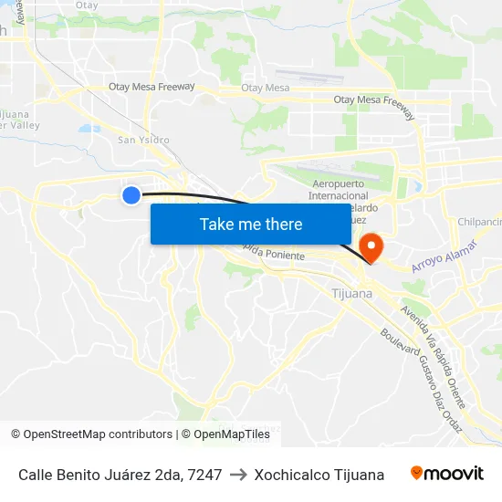 Calle Benito Juárez 2da, 7247 to Xochicalco Tijuana map