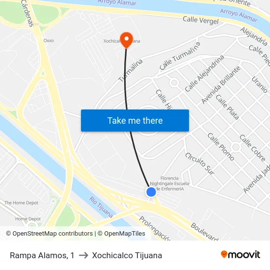 Rampa Alamos, 1 to Xochicalco Tijuana map