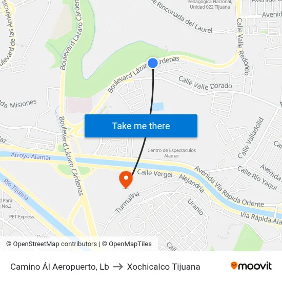 Camino Ál Aeropuerto, Lb to Xochicalco Tijuana map