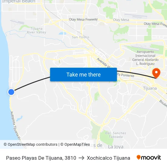 Paseo Playas De Tijuana, 3810 to Xochicalco Tijuana map