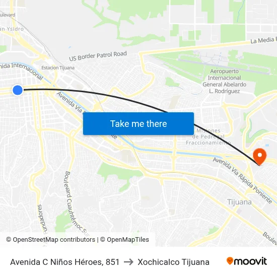 Avenida C Niños Héroes, 851 to Xochicalco Tijuana map