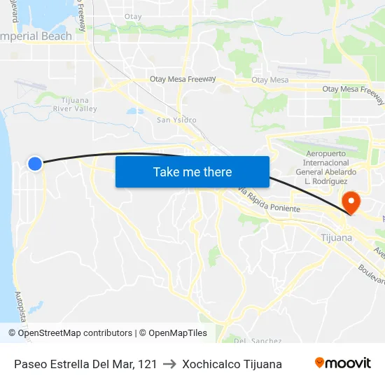 Paseo Estrella Del Mar, 121 to Xochicalco Tijuana map