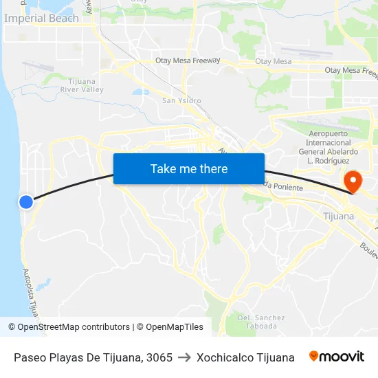 Paseo Playas De Tijuana, 3065 to Xochicalco Tijuana map