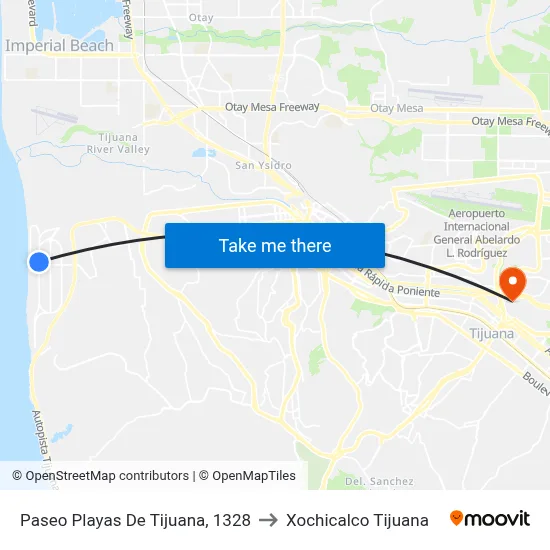Paseo Playas De Tijuana, 1328 to Xochicalco Tijuana map