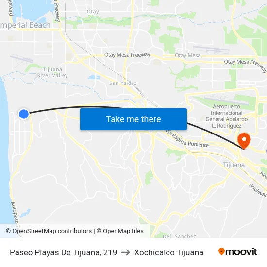 Paseo Playas De Tijuana, 219 to Xochicalco Tijuana map