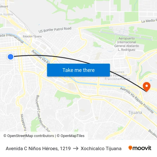 Avenida C Niños Héroes, 1219 to Xochicalco Tijuana map