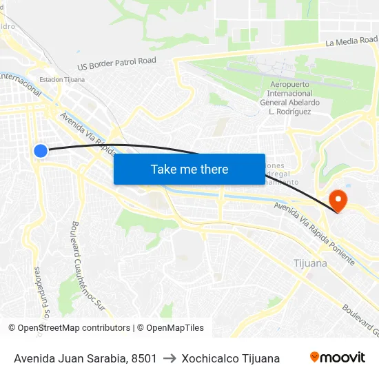 Avenida Juan Sarabia, 8501 to Xochicalco Tijuana map