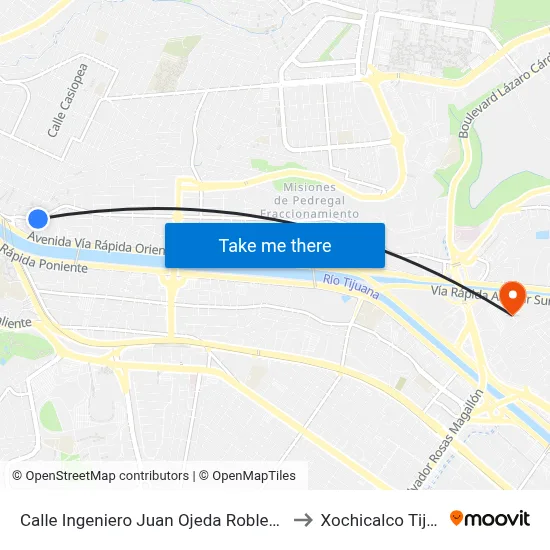 Calle Ingeniero Juan Ojeda Robles, 11920 to Xochicalco Tijuana map