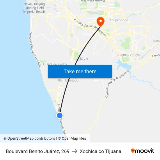 Boulevard Benito Juárez, 269 to Xochicalco Tijuana map