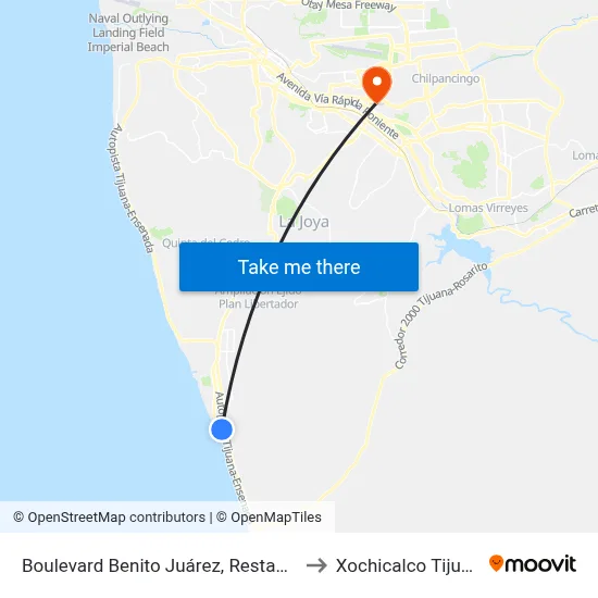 Boulevard Benito Juárez, Restaurant to Xochicalco Tijuana map