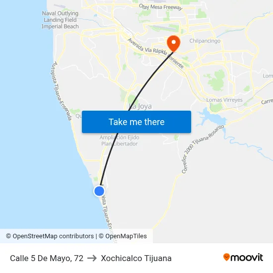 Calle 5 De Mayo, 72 to Xochicalco Tijuana map