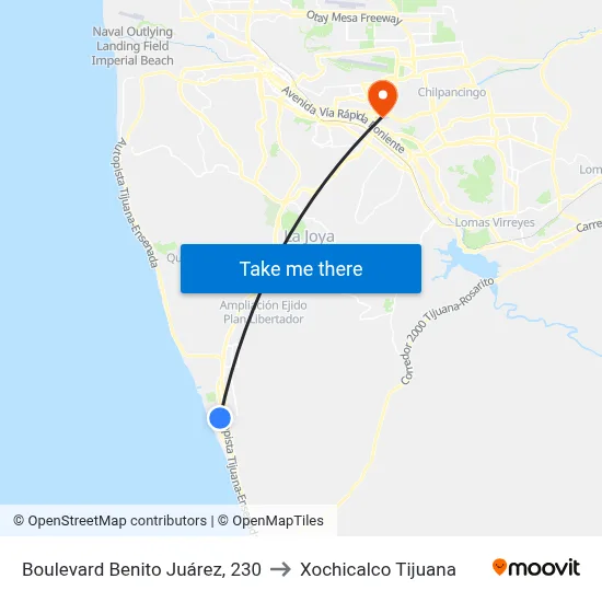 Boulevard Benito Juárez, 230 to Xochicalco Tijuana map