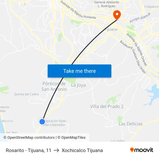 Rosarito - Tijuana, 11 to Xochicalco Tijuana map