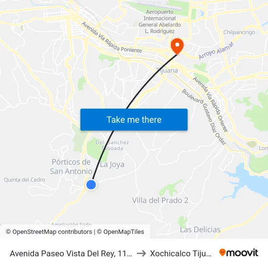 Avenida Paseo Vista Del Rey, 11302 to Xochicalco Tijuana map
