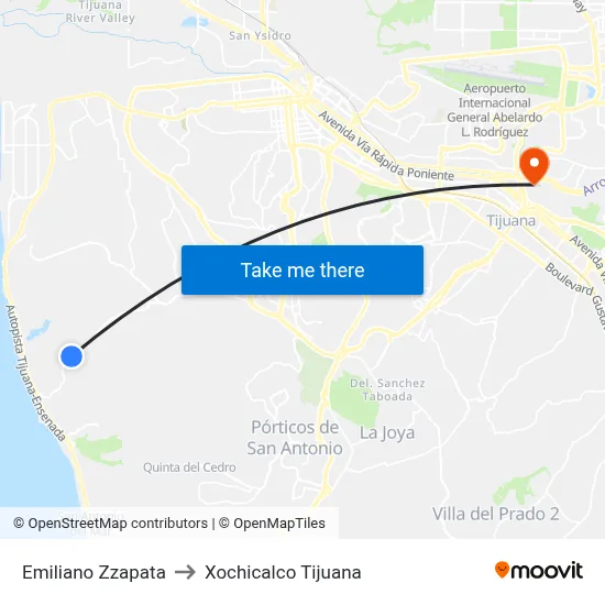 Emiliano Zzapata to Xochicalco Tijuana map