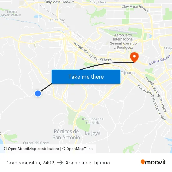 Comisionistas, 7402 to Xochicalco Tijuana map