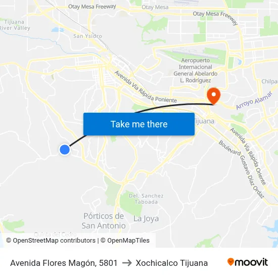 Avenida Flores Magón, 5801 to Xochicalco Tijuana map
