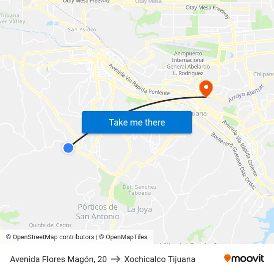 Avenida Flores Magón, 20 to Xochicalco Tijuana map