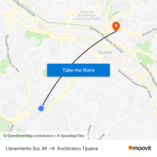 Libramiento Sur, 49 to Xochicalco Tijuana map