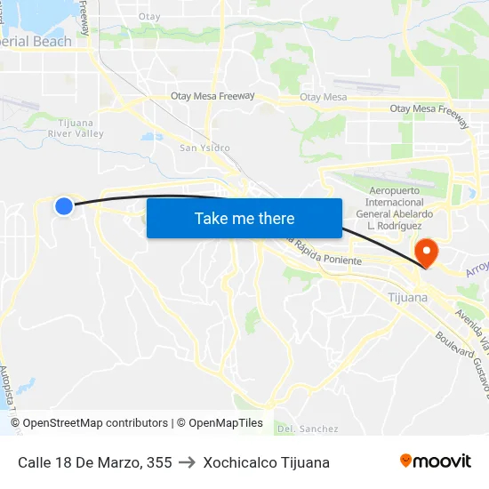 Calle 18 De Marzo, 355 to Xochicalco Tijuana map