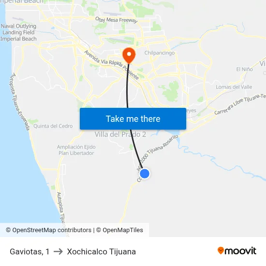 Gaviotas, 1 to Xochicalco Tijuana map