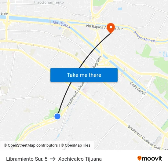 Libramiento Sur, 5 to Xochicalco Tijuana map