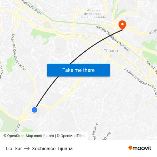 Lib. Sur to Xochicalco Tijuana map