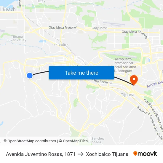Avenida Juventino Rosas, 1871 to Xochicalco Tijuana map