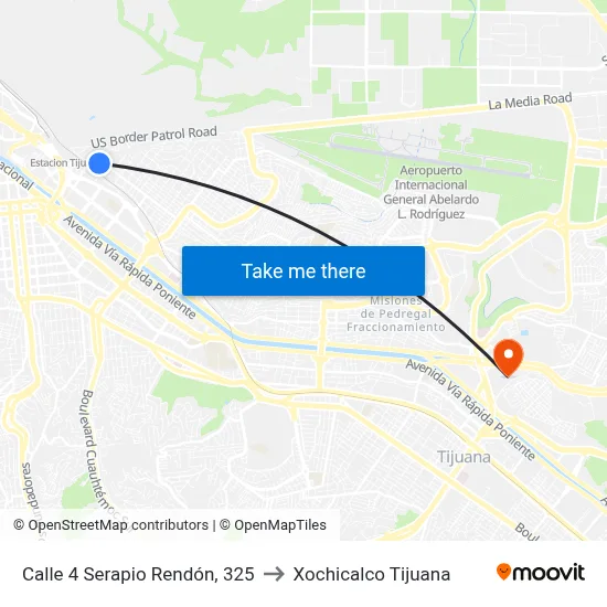 Calle 4 Serapio Rendón, 325 to Xochicalco Tijuana map