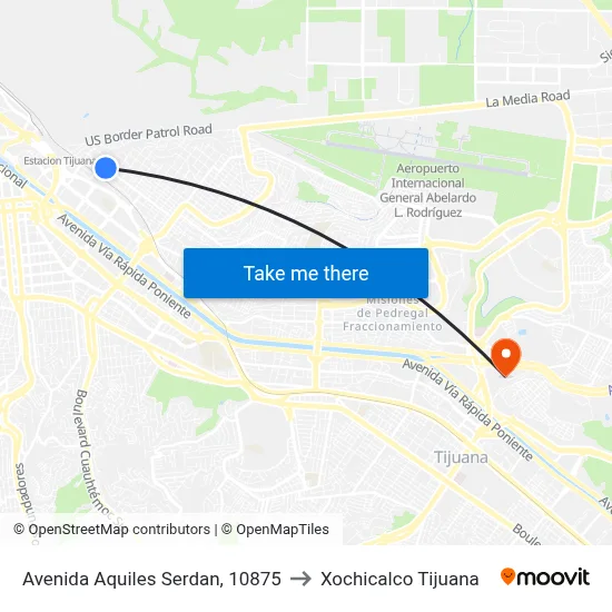 Avenida Aquiles Serdan, 10875 to Xochicalco Tijuana map