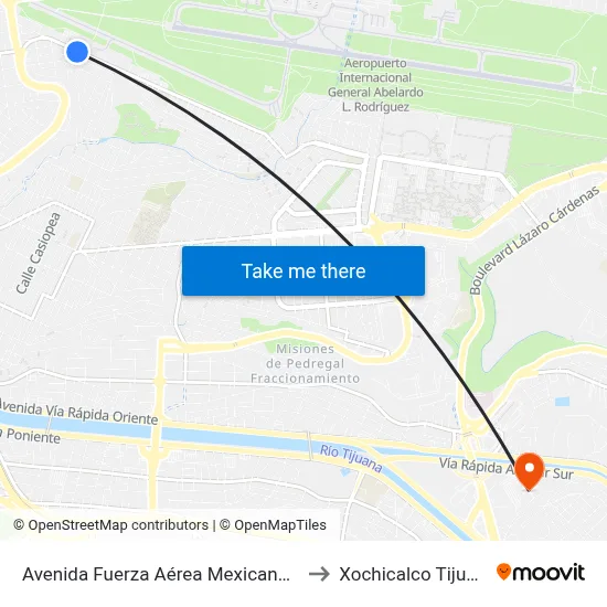 Avenida Fuerza Aérea Mexicana, 20 to Xochicalco Tijuana map