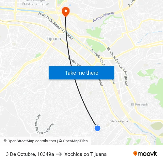 3 De Octubre, 10349a to Xochicalco Tijuana map
