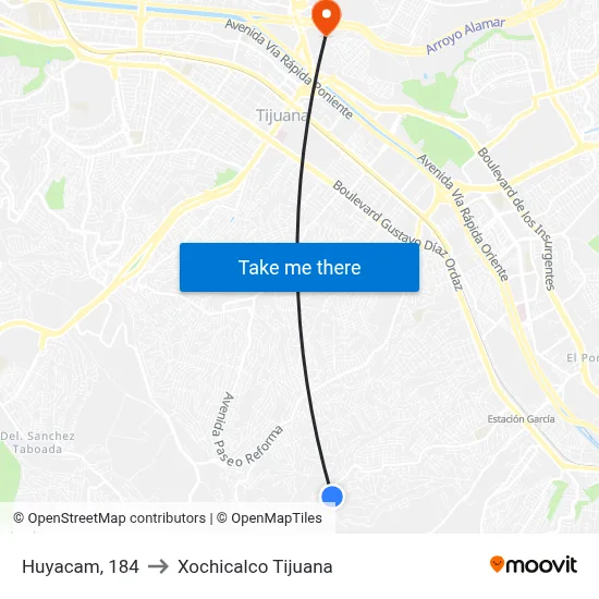 Huyacam, 184 to Xochicalco Tijuana map