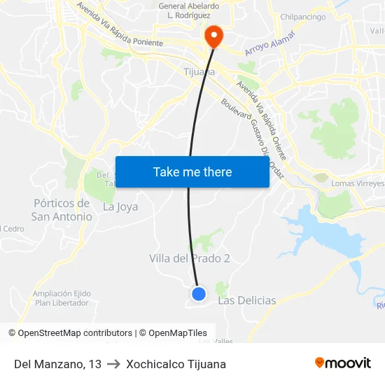 Del Manzano, 13 to Xochicalco Tijuana map