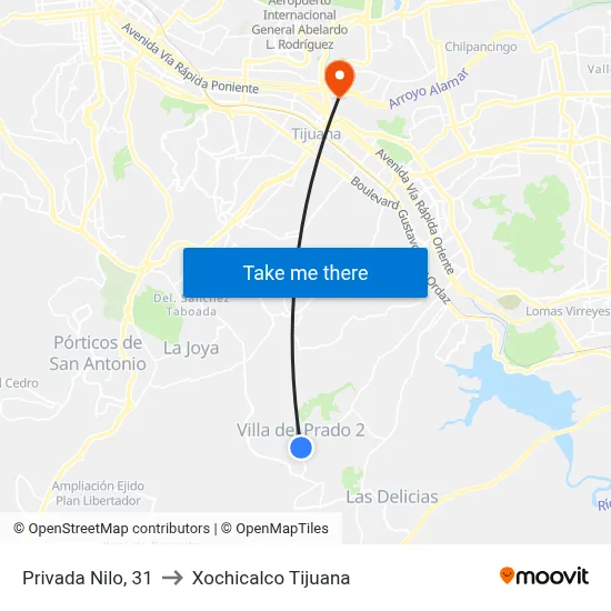 Privada Nilo, 31 to Xochicalco Tijuana map