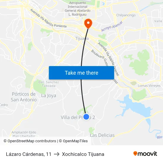 Lázaro Cárdenas, 11 to Xochicalco Tijuana map