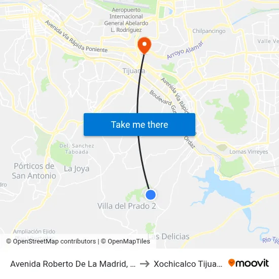 Avenida Roberto De La Madrid, Lb to Xochicalco Tijuana map