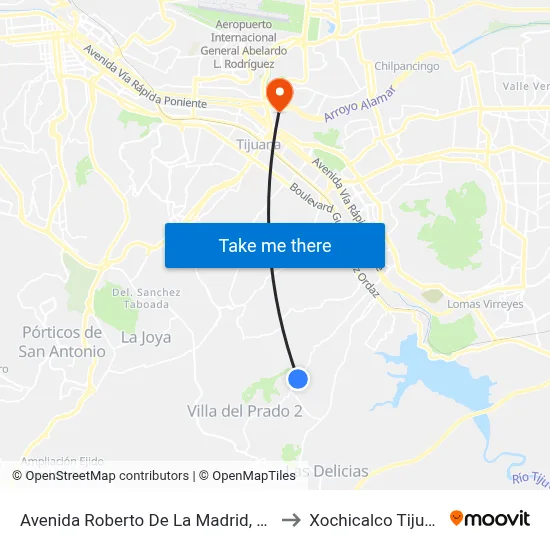 Avenida Roberto De La Madrid, 104c to Xochicalco Tijuana map